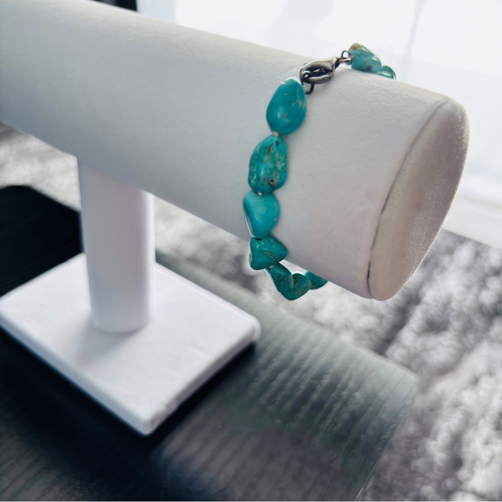 Turquoise Nugget Bead Bracelet Silver Tone Clasp Southwestern Boho